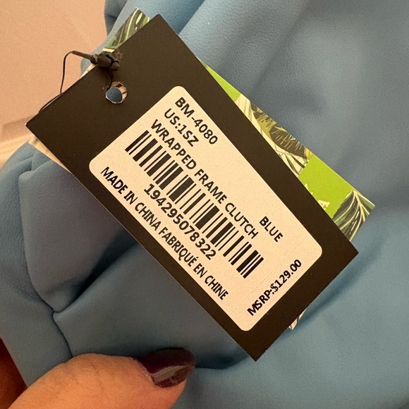 NWT Badgley Mischka Wrapped Frame clutch bag in soft blue vegan leather - Picture 5 of 6